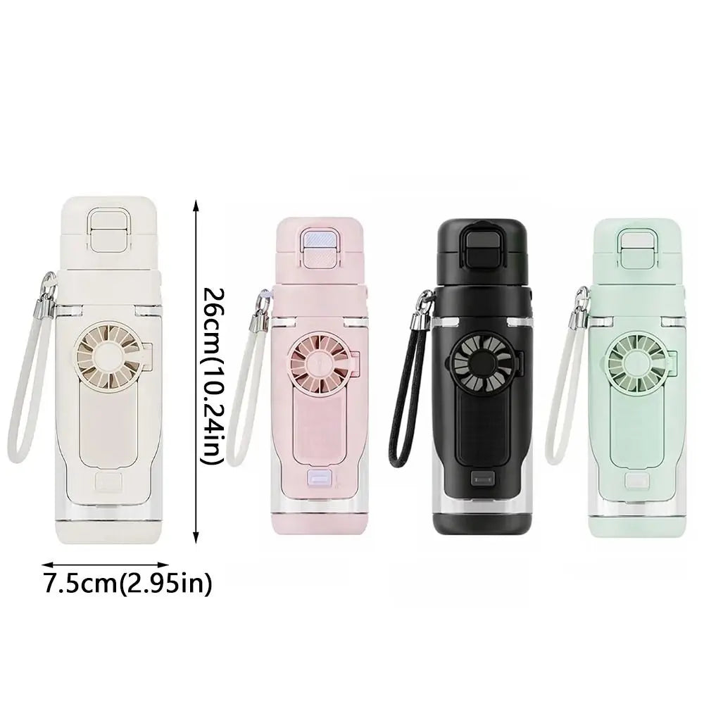 690 ML 2-in-1 Fan Cup Dual-Use 3-Speed Handheld Fan Hydration Spray Fan Cup Leak-proof USB Charging Cold Drink Water Cup Gym